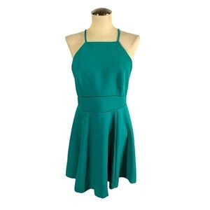 Gianni Bini Allie Dress Lattice Halter Fit Flare Mini Teal Green Size Large